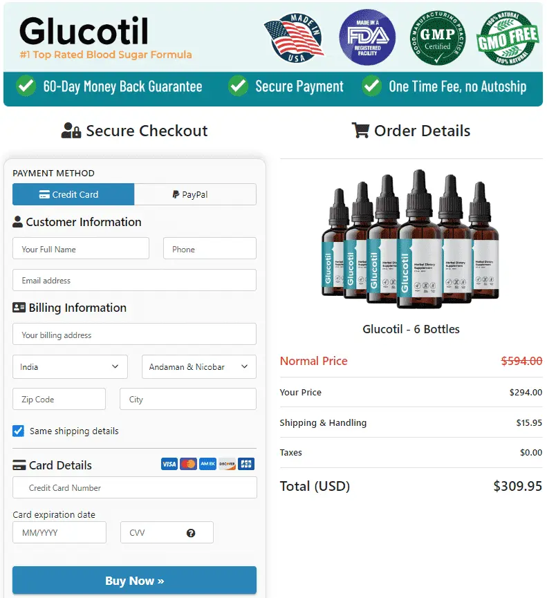 Glucotil order page